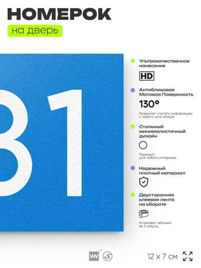 Номер на дверь 781, табличка на дверь для офиса, квартиры, кабинета, аудитории, склада, голубая 120х70 мм, Айдентика Технолоджи