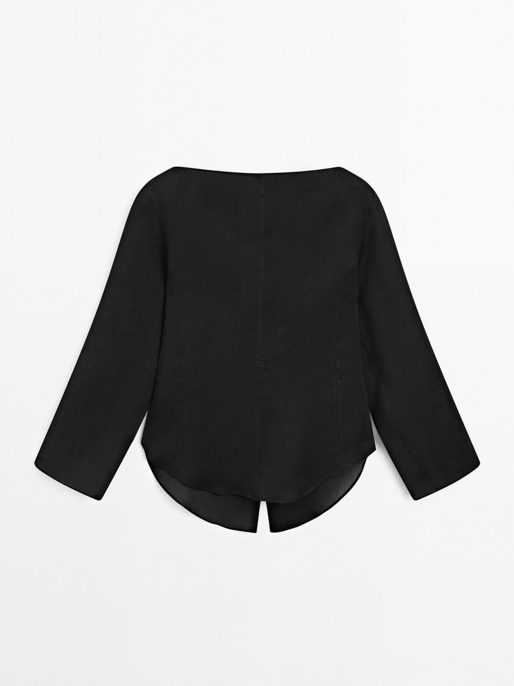 Massimo Dutti Рубашка с воротником-лодочкой из льняной смеси - Limited Edition, черный