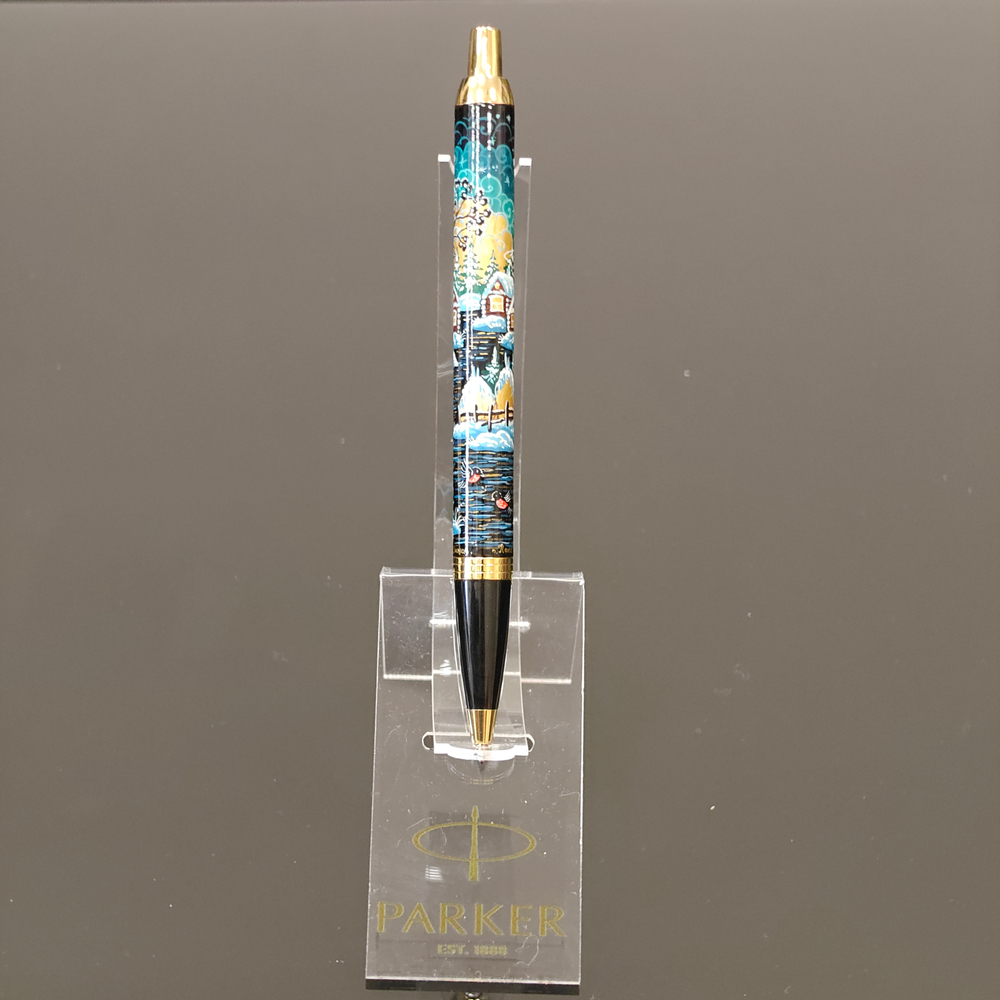 Ручка "Деревенский пейзаж" с ручной росписью Палех в коробке