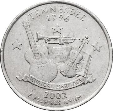 25 центов (1/4 доллара, квотер) 2002 США «Штат Теннесси» (D) 