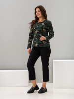 Лонгслив ЛНкл-081/изумрудный-хризантемы
