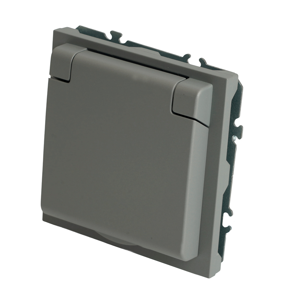 Розетка 1-местная с крышкой с защ. штор, STEKKER, б/з, 250В, 16А, серия Эмили, RST16-5113-10, платиново-серый, soft touch 49956