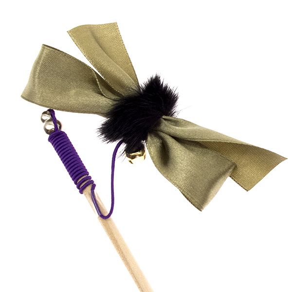 Дразнилка Сибирская кошка удочка-бантик с мехом и погремушкой