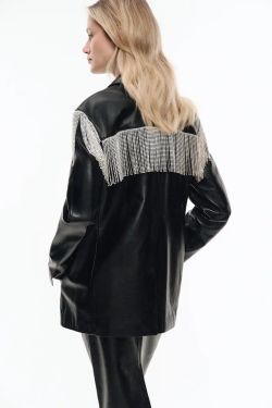 Жакет кожаный с бахромой ((Дерзкий настрой)), черный