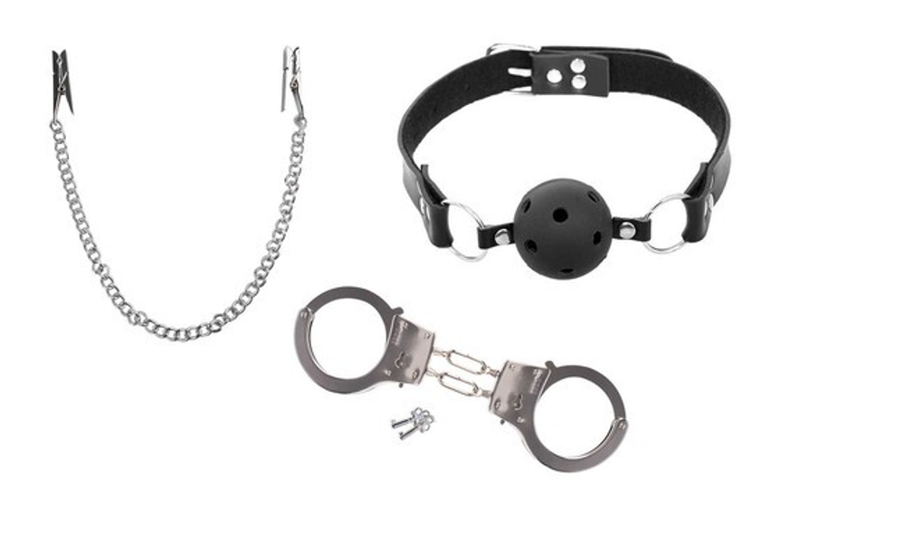 Фетиш набор для игр Shup Me Up Kit (Цвет: черный с серебряным)