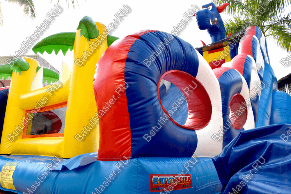 Коммерческий надувной батут-горка "Дракон" 10*5*8 м,без шипов сине-белый