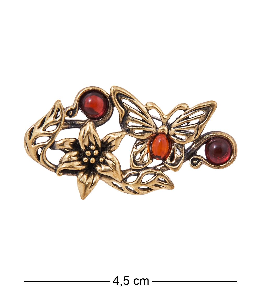 AM-3826 Брошь «Бабочка Лилия» (латунь, янтарь)
