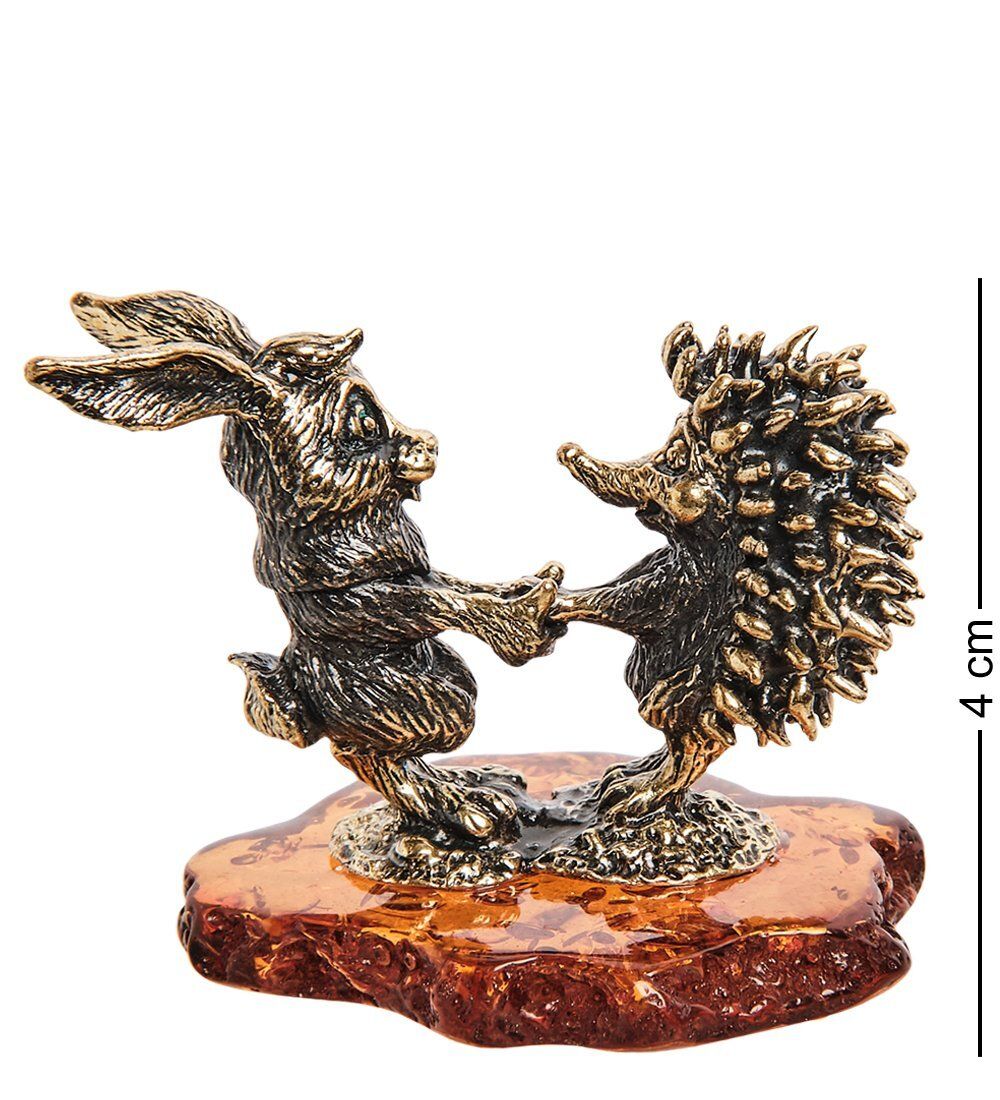 AM-2751 Фигурка «Заяц с ежиком друзья» (латунь, янтарь)