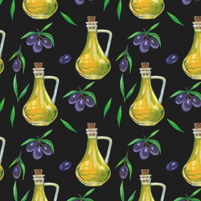 Бутылки с оливковым маслом и оливками