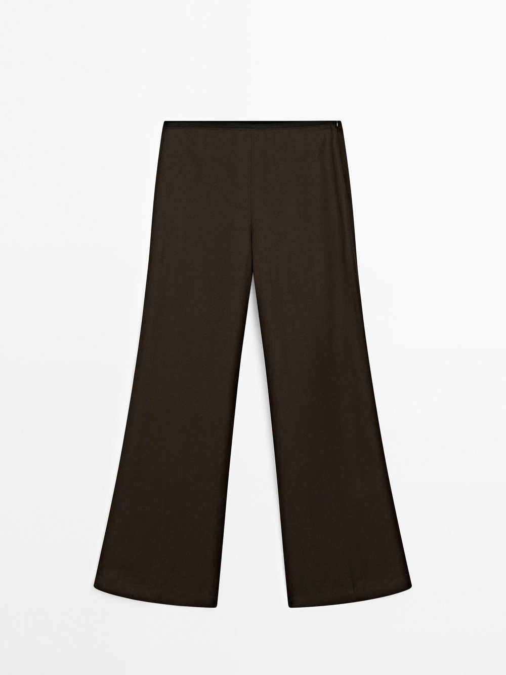 Massimo Dutti Брюки из смесового льна с эластичным поясом, шоколадный