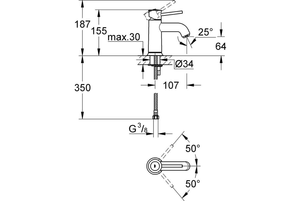 Смеситель для раковины GROHE BauClassic 23162000