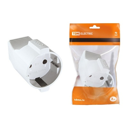 Розетка кабельная б/з с з/ш 2P белая 10А 250В TDM