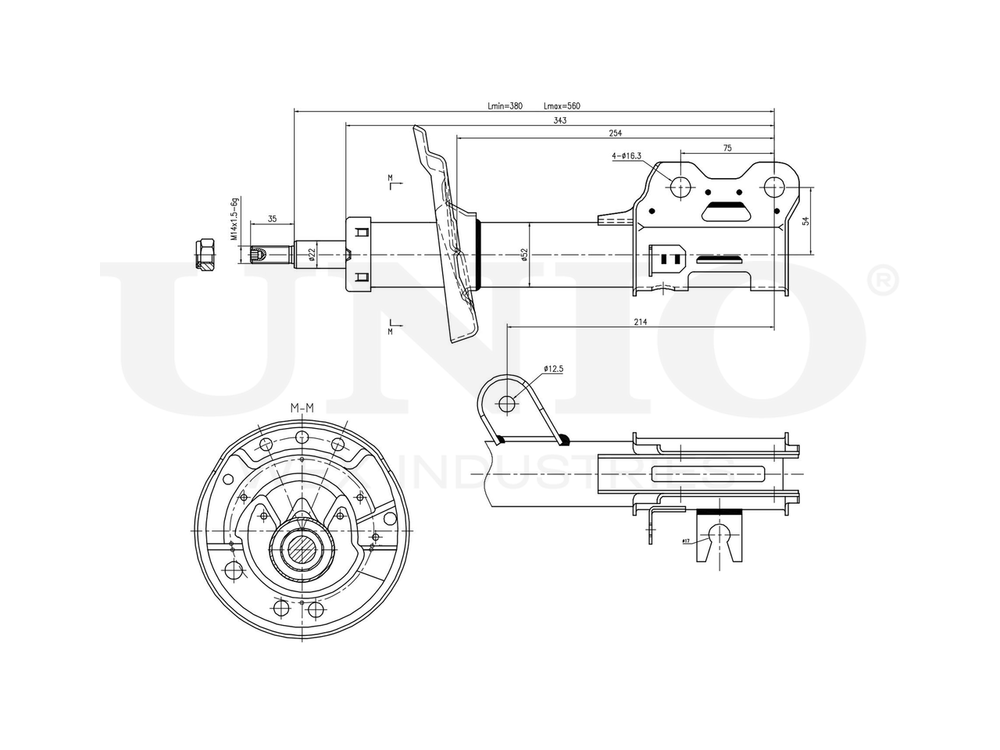 Амортизатор газовый передней подвески левый UNIO SAB-10312