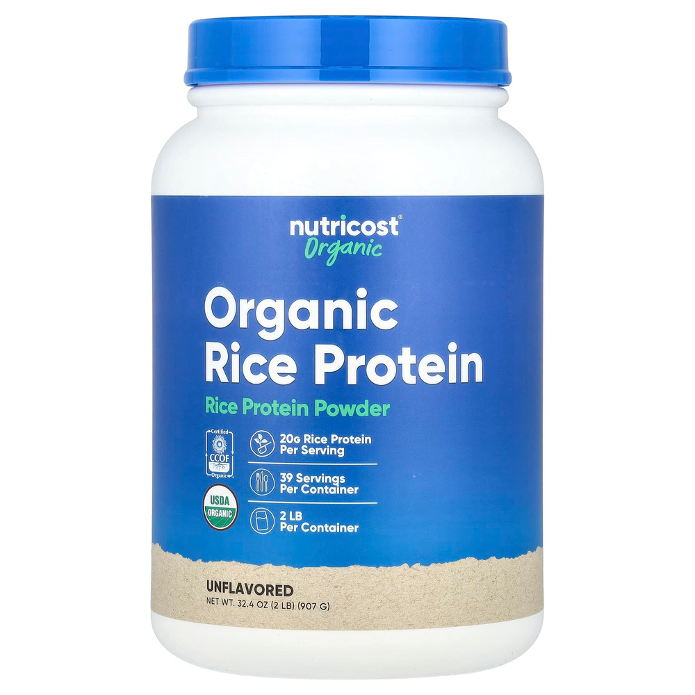 Nutricost, Органический рисовый протеин в порошке, без добавок, 907 г (2 фунта)