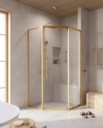 Душевой уголок Cezares RELAX-304-P-1-100-C-BORO, 100х100х200, профиль брашированное золото, прозрачное стекло