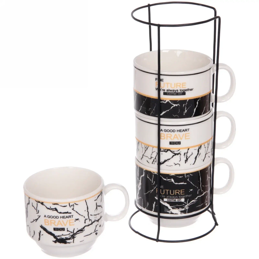 Набор кружек на стойке 200мл «Мрамор» светлый