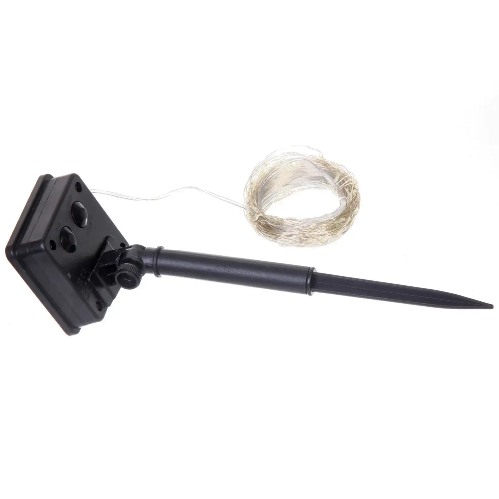 Гирлянда для улицы «Росинка» 10 м 100 ламп LED проволочн.провод, 8 реж.,IP-54, Теплый белый (солнечная батарея)