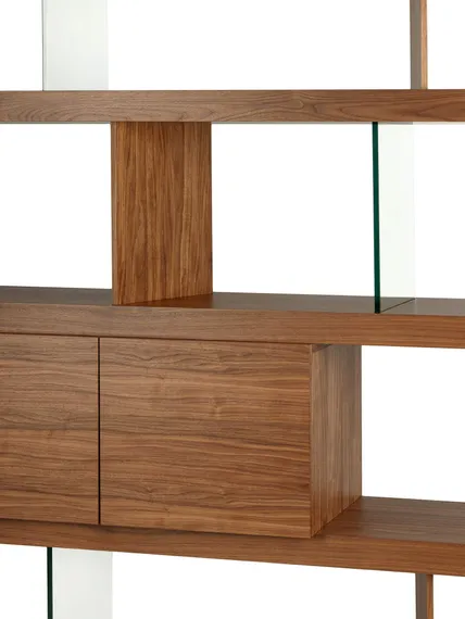 Стеллаж с ящиками Somerset 189х180 см, шпон ореха, стекло