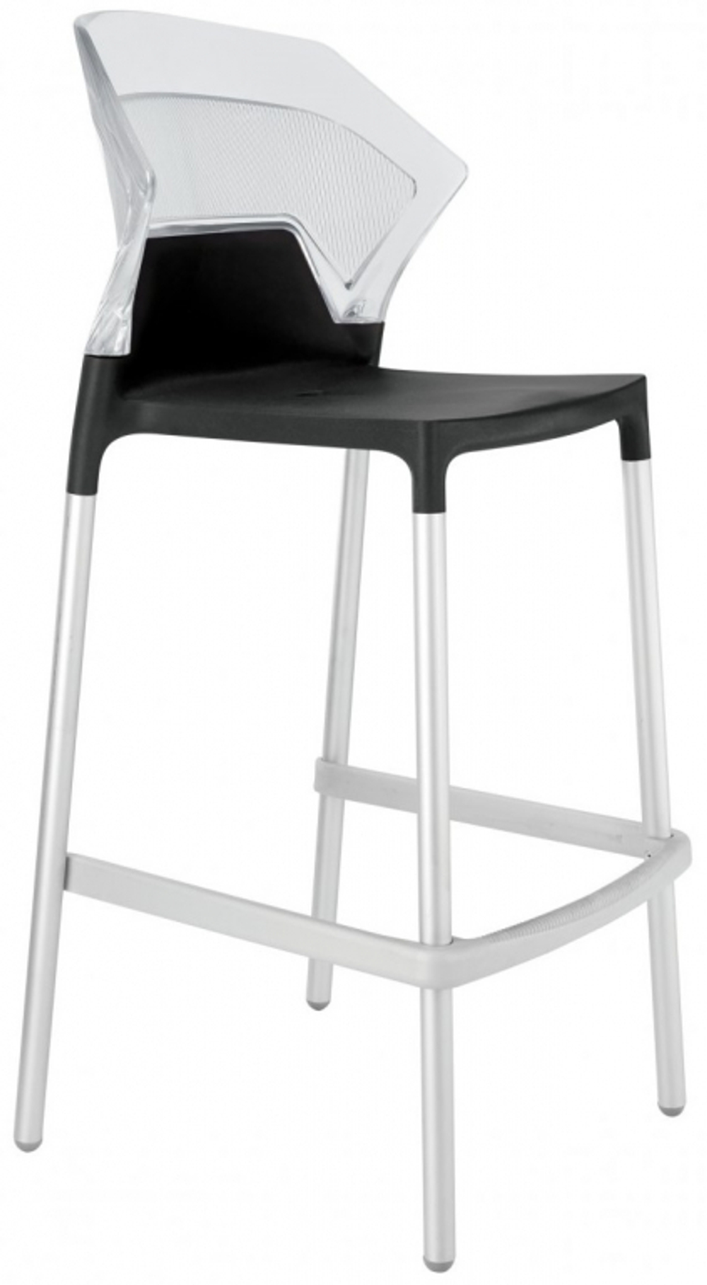 Стул пластиковый барный Papatya Ego-S Bar, сатинированный алюминий, черный матовый, прозрачный