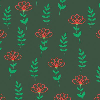 Листики и цветочки на темно зеленом фоне