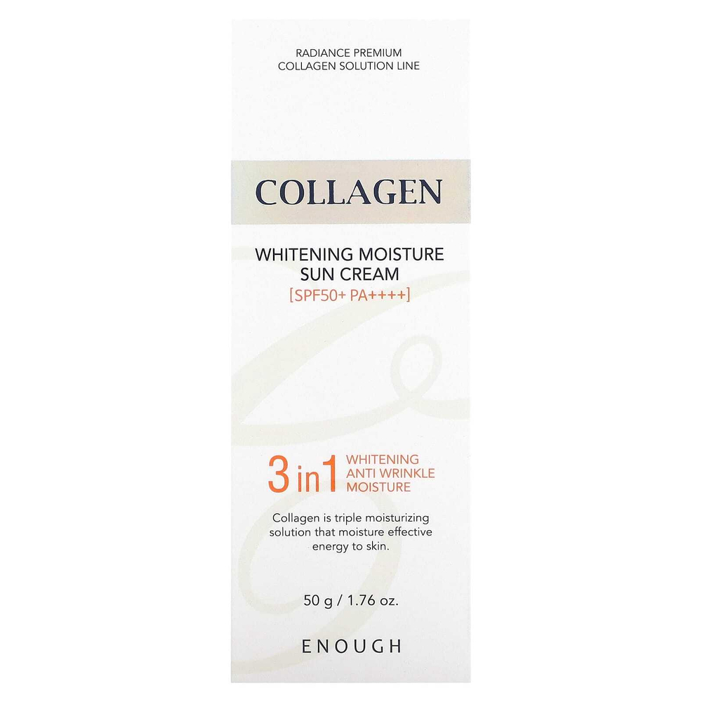 Enough, Collagen, отбеливающий увлажняющий солнцезащитный крем, SPF 50+ PA ++++, 50 г (1,76 унции)