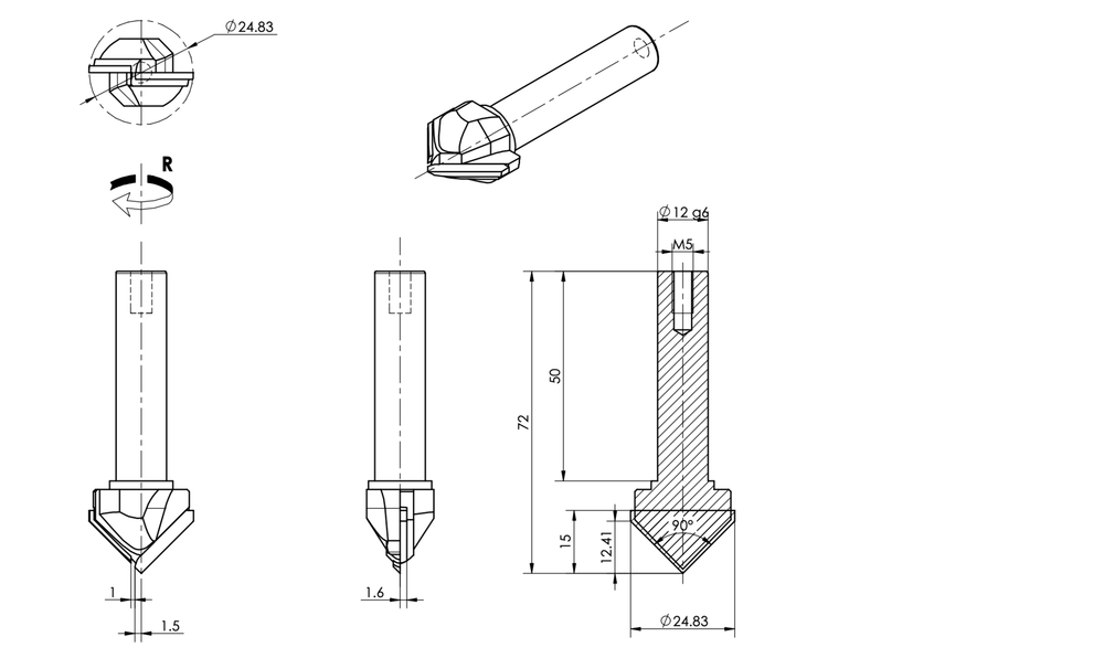 PCD концевая фреза D.24,83x15 S.12x50 Z2