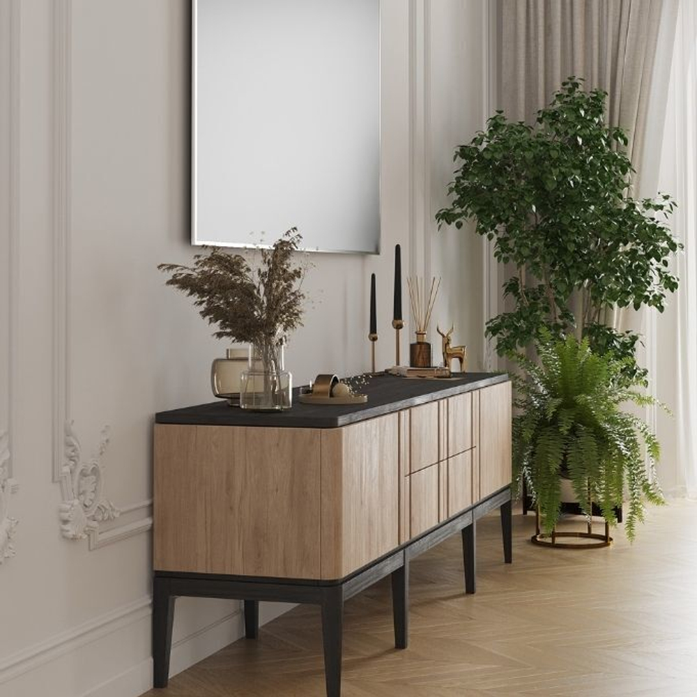 Комод Иконс (беленый дуб/черный), 192,7x62,8x45 см