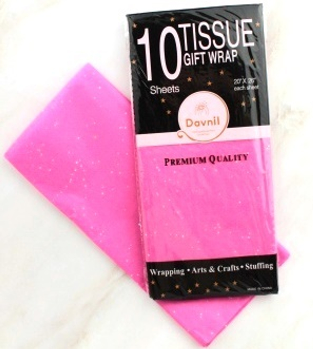 Бумага тишью ярко-розовая с блестками 50х66 см (10 листов)