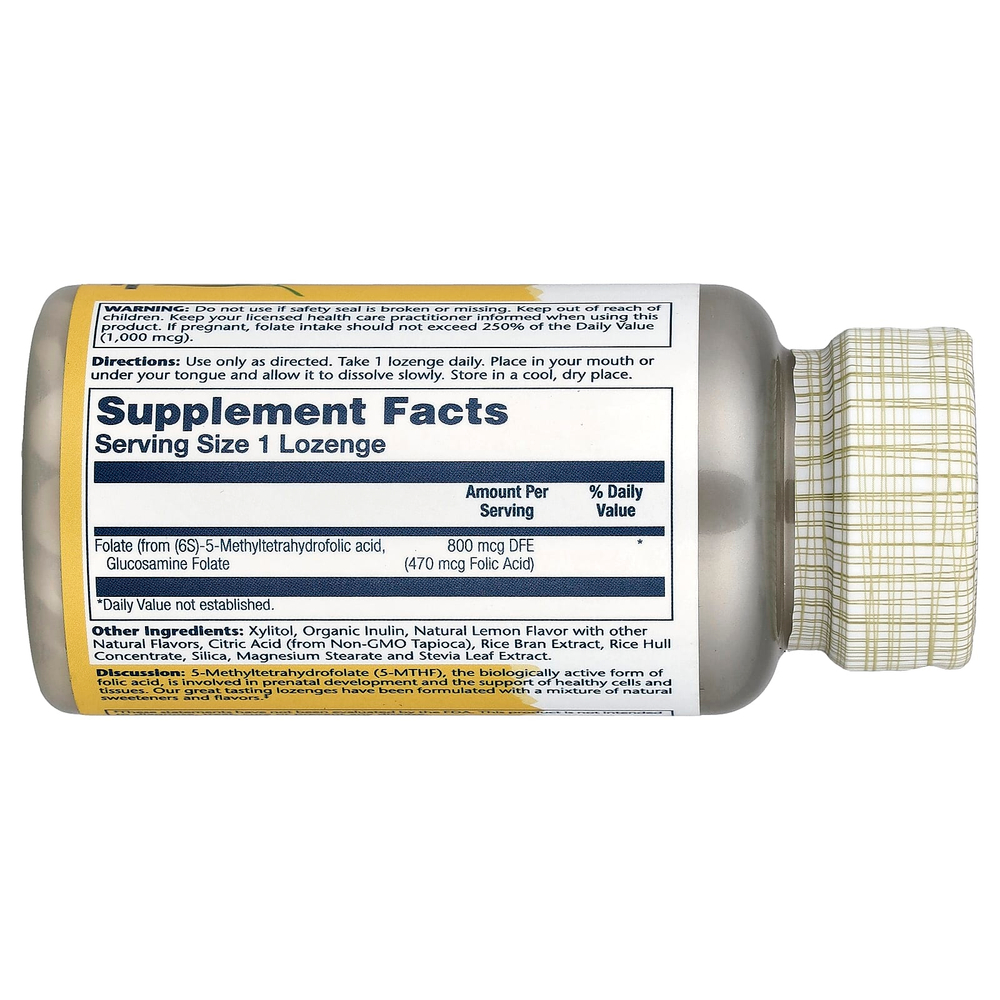 Solaray, Метилфолат, лимон, 800 мкг, 60 пастилок