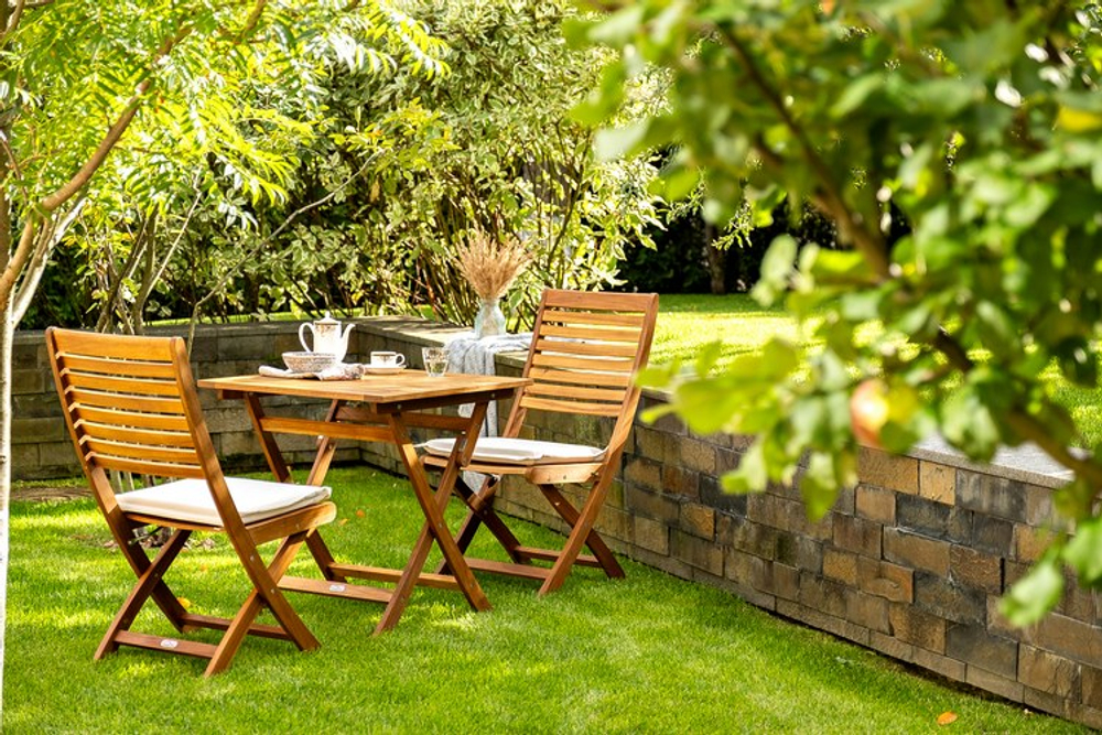 Складной кофейный комплект из акации Joygarden КАРО с высоким столом, слоновая кость