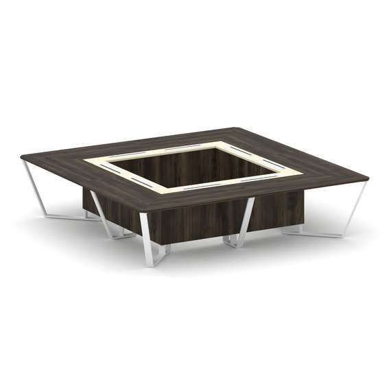 Steel Meet Стол переговорный квадратный KM-PR.B.SP-16K Дуб Мали/Ваниль Глянец/Металл Белый 3200*3200