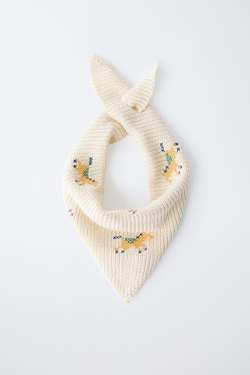 ZARA ВЯЗАНАЯ БАНДАНА С ДЕТАЛЯМИ, ВЫПОЛНЕННЫМИ КРЕСТИКОМ, ЭКРЮ