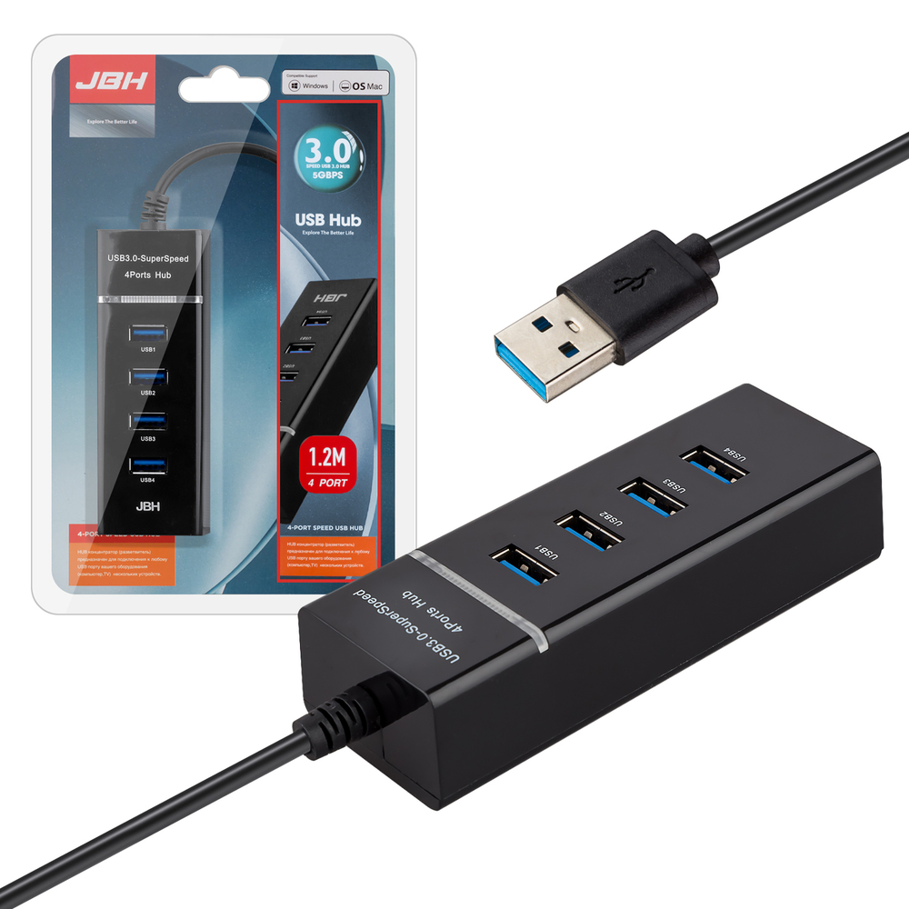 HUB USB Port 4USB H-01 JBH (черный) 1.2m