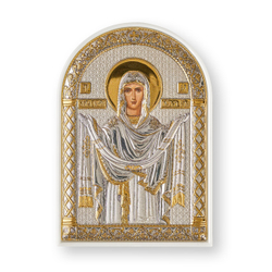 Покрова БМ, икона арочная, пластик белый 80х115