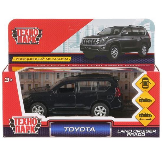 Машина металл TOYOTA PRADO, 12 см, откр дв, багаж, инерц, чёрный, кор. Технопарк