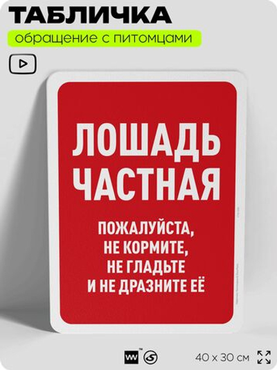 Табличка "Частная лошадь" на дверь и забор, для конюшни, фермы, деревни, 40х30 см, Silver Plane x Айдентика Технолоджи
