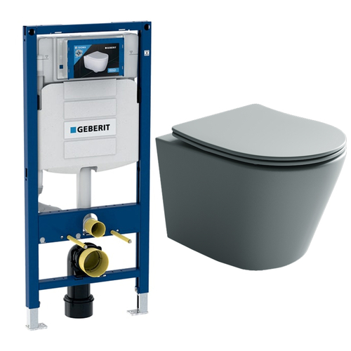 Комплект подвесной безободковый унитаз Ceramica Nova Balearica CN6000MH антрацит матовый с сиденьем микролифт + инсталляция Geberit Duofix UP320 111.300.00.5