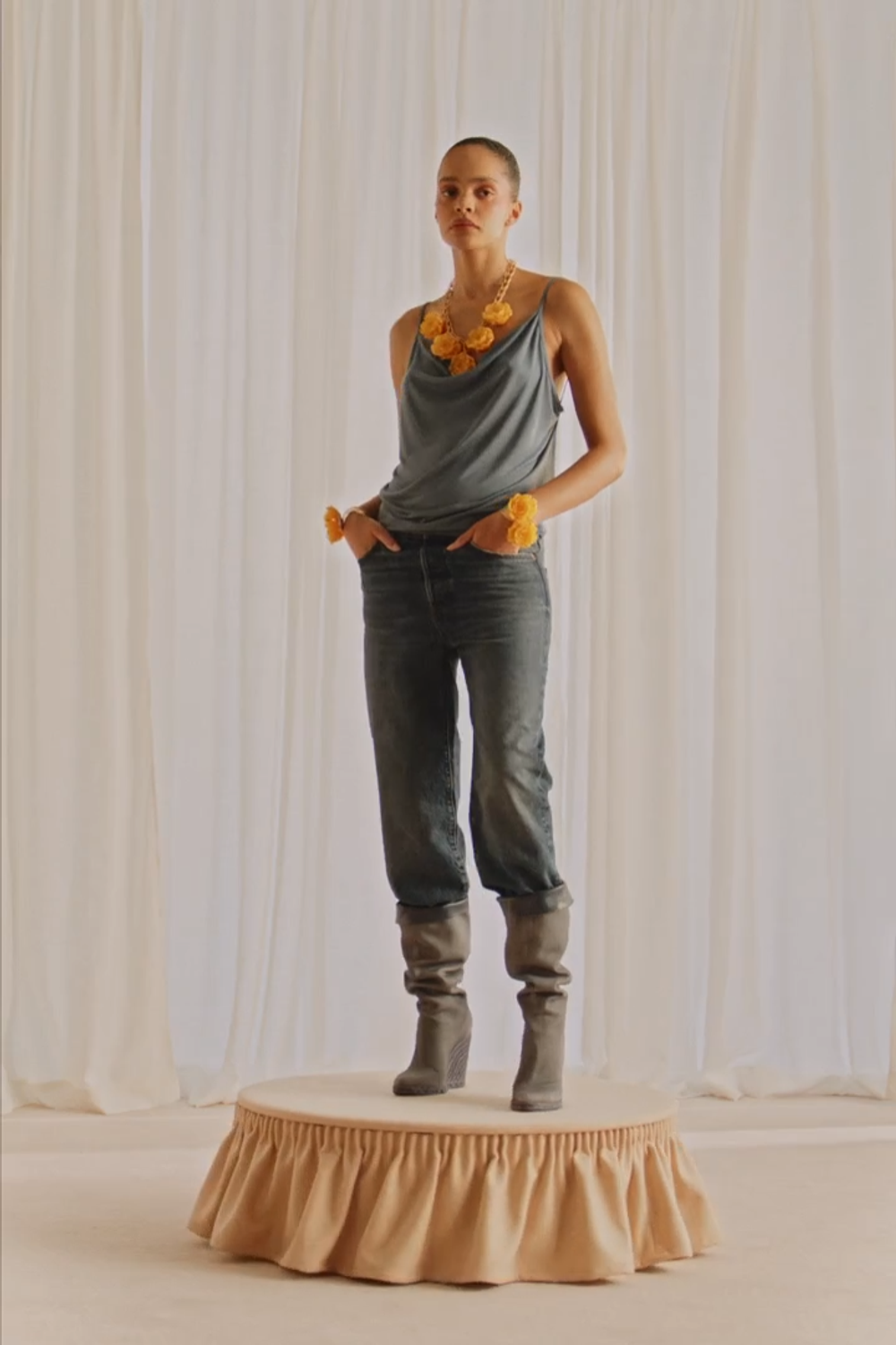 ZARA X MARISA BERENSON ТОП С ДРАПИРОВКОЙ, ВЫЦВЕТШИЙ СИНИЙ