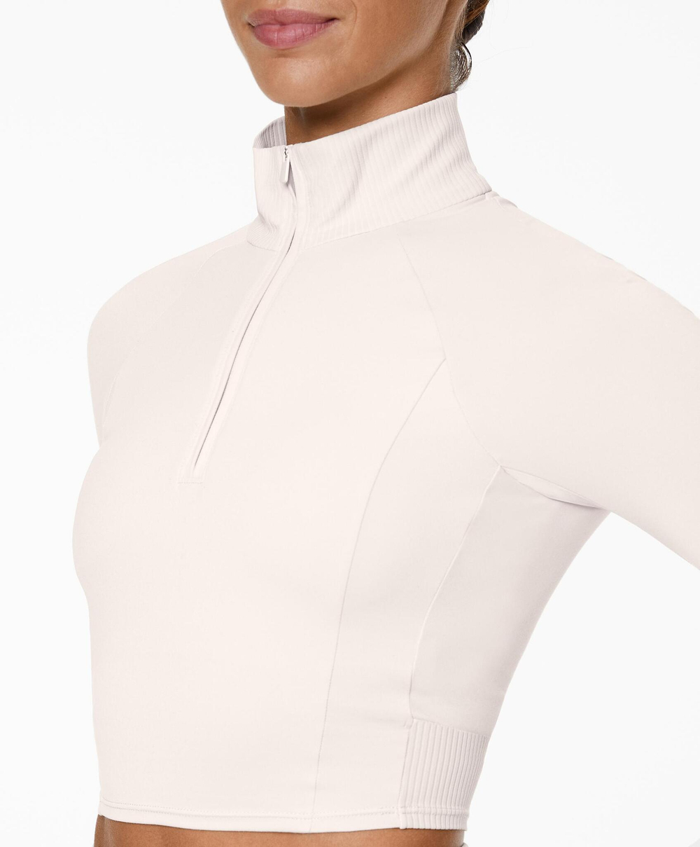 Oysho Короткий лонгслив Comfortlux из ткани в рубчик с застежкой-молнией, каменный