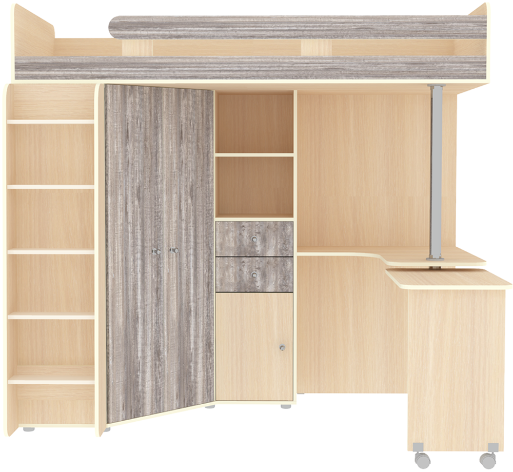 Кровать-чердак КарИВи М85  Дуб Молочный Бетон