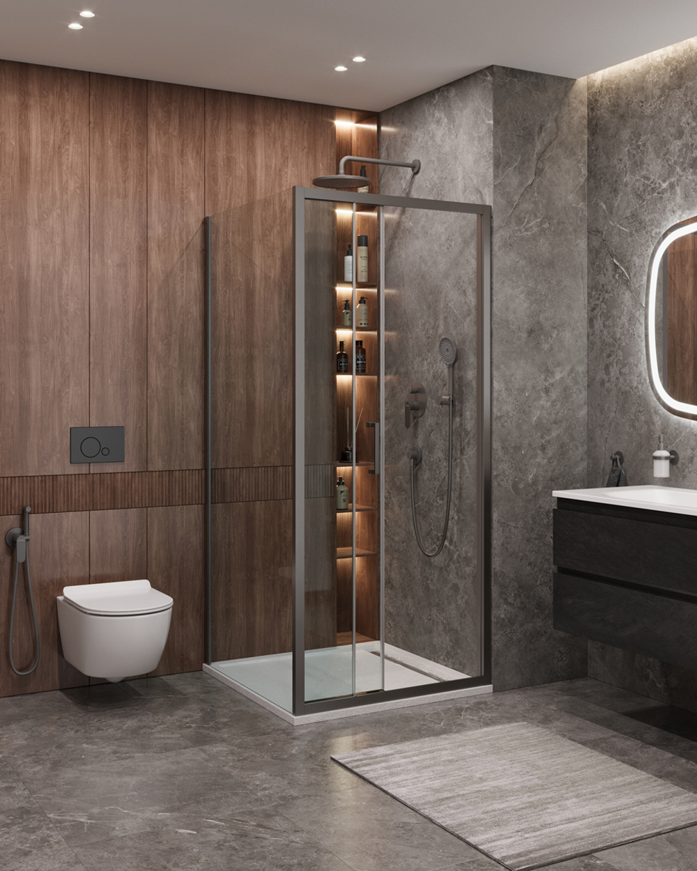 Душевой уголок Cezares MOLVENO-AF-31-90-C-GM-IV, 90х90х195, профиль оружейная сталь, прозрачное стекло