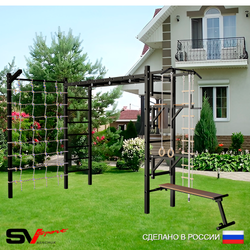 Уличная шведская стенка Sv Sport рукоход с комплектом турник прямой У5125 (Турник/Брусья/Стойка/Скамья/Кронш бокс/Канат/кольца/лестница/Сетка)