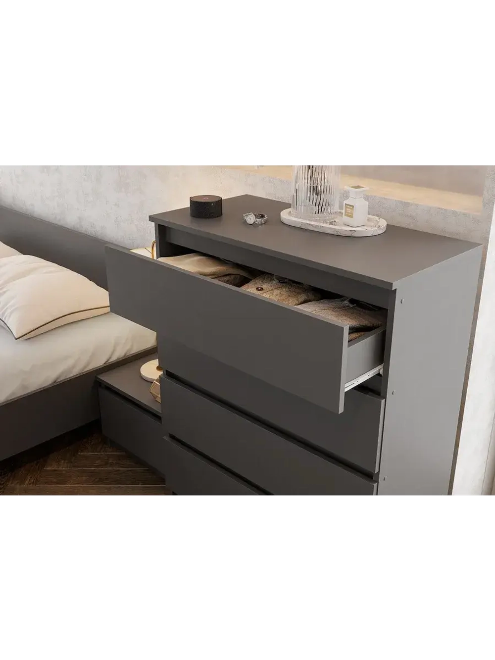 Модульная стенка со шкафом Графит серый 320х46х205