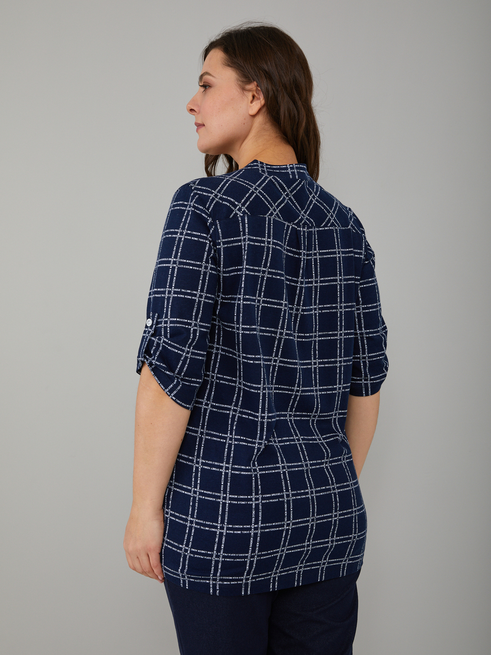Блузка БЛ-131/синяя-клеткабуквы