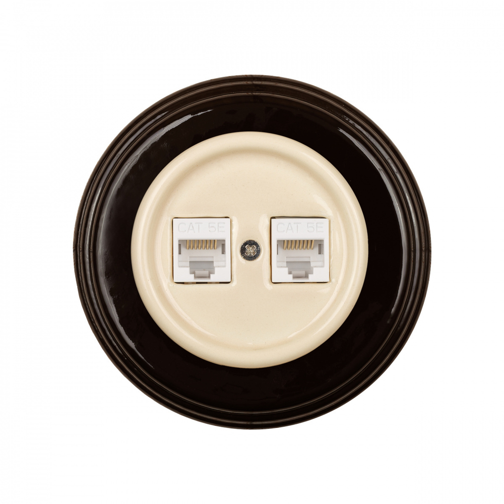 Розетка RJ45 информационная двойная, керамика, цвет Песочное золото B1-302-04