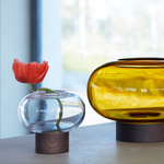 Ваза oblate, 13,5 см, прозрачная/орех