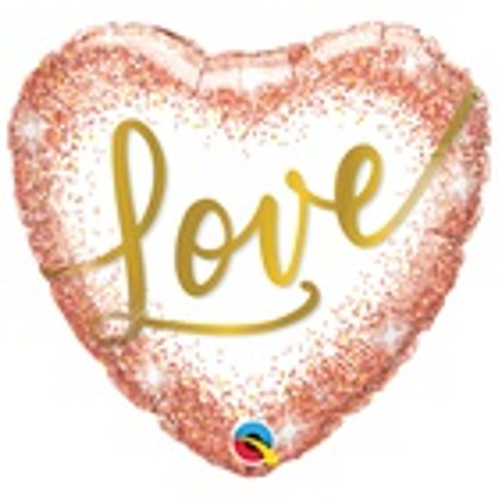 П 18" Сердце LOVE глиттер Rose Gold