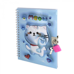 Блокнот в футляре, 17,5 см * 19,5 см, гребень, Alingar, ламинация, конгрев, эффект 3D, ручка, замочек, клетка, 45 л., "Котик", голубой