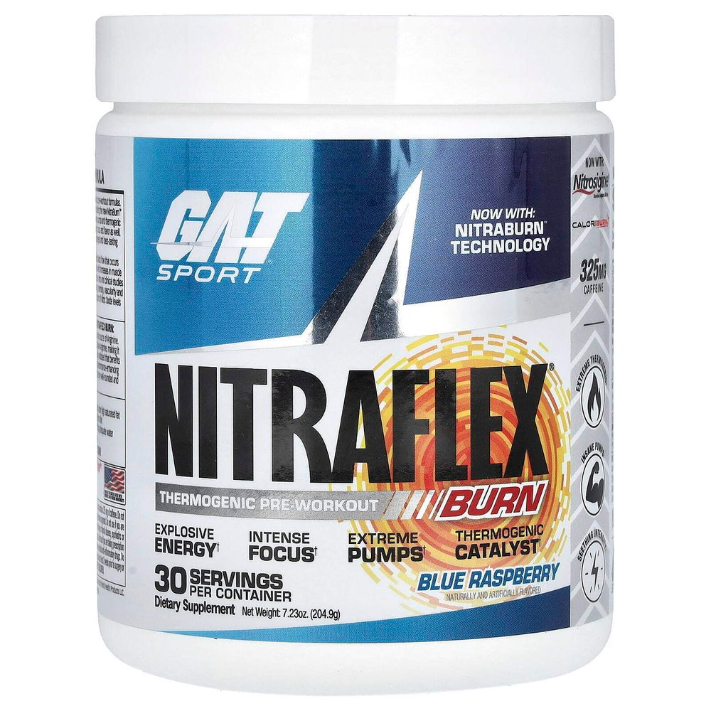 GAT, Sport, NITRAFLEX Burn, голубая малина, 204,9 г (7,23 унции)