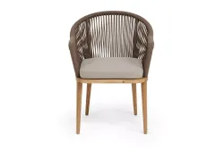 "Лион" стул плетеный из роупа, основание дуб, роуп коричневый круглый, ткань бежевая 15052